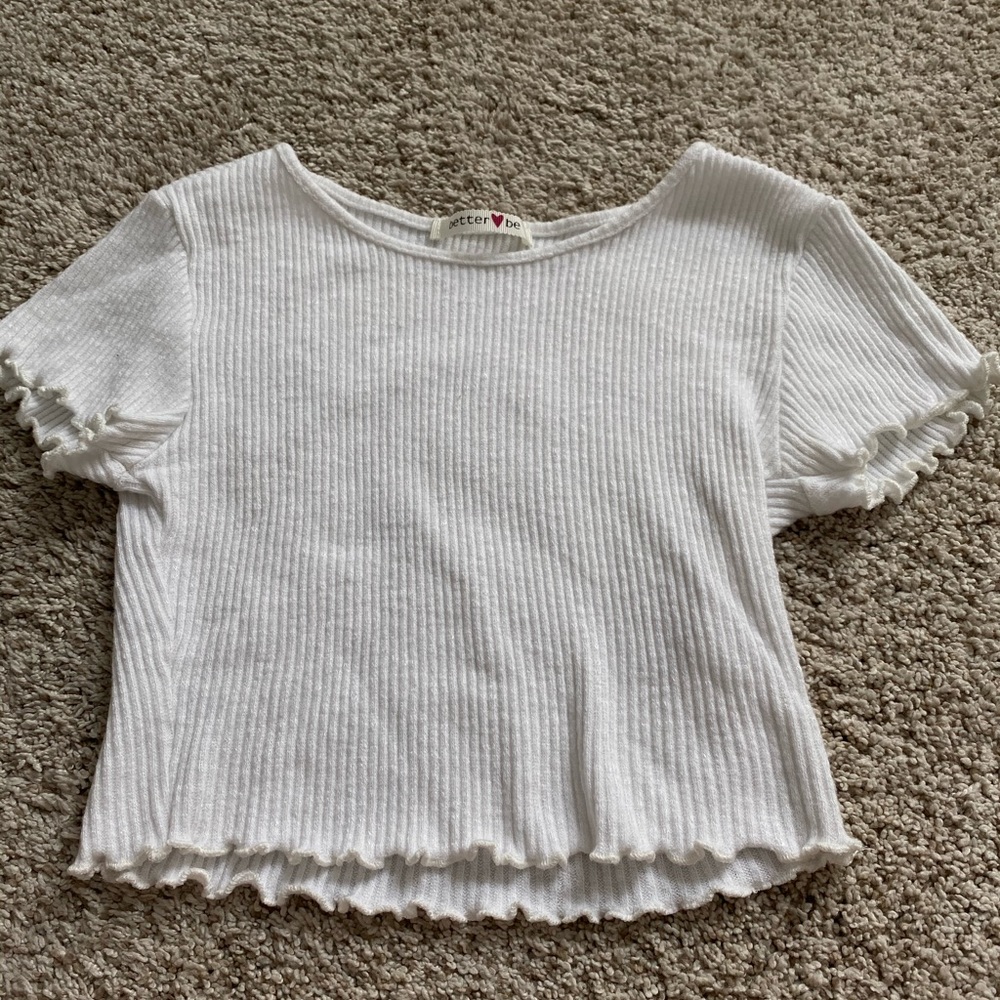 American Threads White Ribbed Babydoll Tee